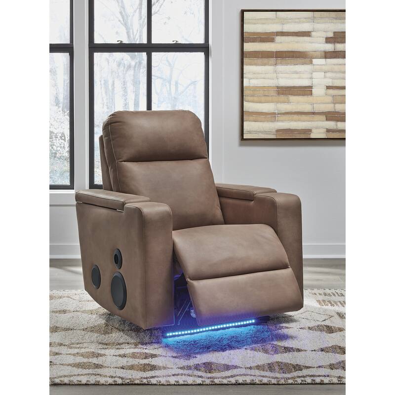 Signature Design by Ashley Monmouth Brown Power Glider Recliner with Audio System