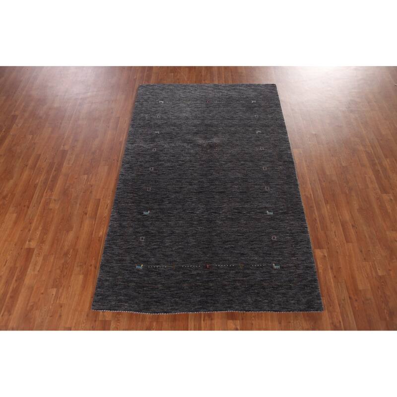 Gabbeh Indian Area Rug Hand-Knotted Grey Wool Carpet - 5'0" x 7'10"