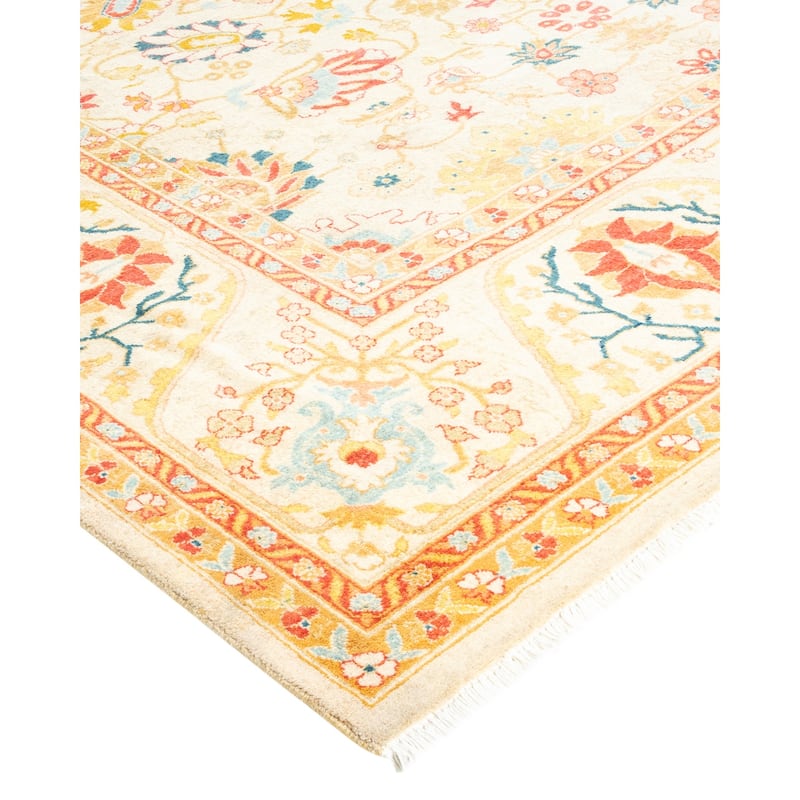 Overton Hand Knotted Wool Traditional Oriental Ivory Area Rug - 5' x 8'