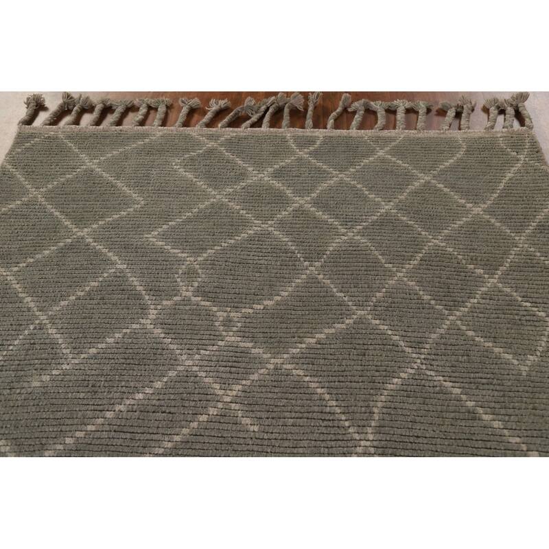 Hand Knotted Oriental 100% Wool Carpet Modern Trellis Greys & Charcoal Moroccan Area Rug - 8' 2'' X 5' 10''
