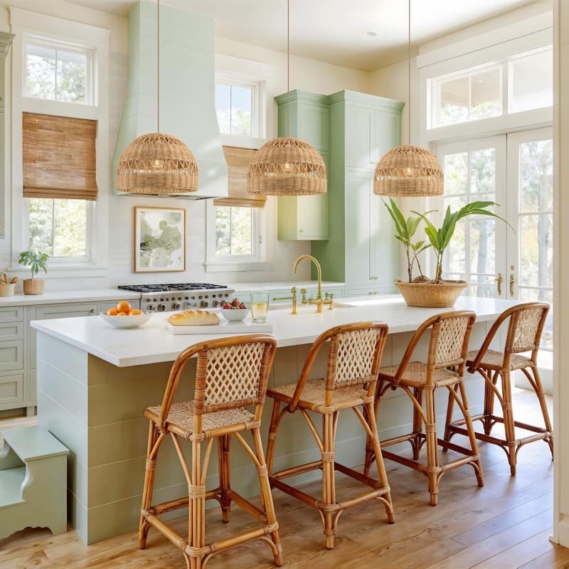 Radiant Rattan Pendant Light - Natural Dome 1-Light Handwoven Light Fixture For Modern, Transitional, Farmhouse Room Decor