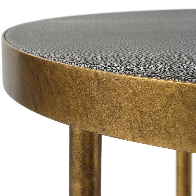 Round Top Brass Nesting Tables - 24" - Gray and Gold - Set of 2