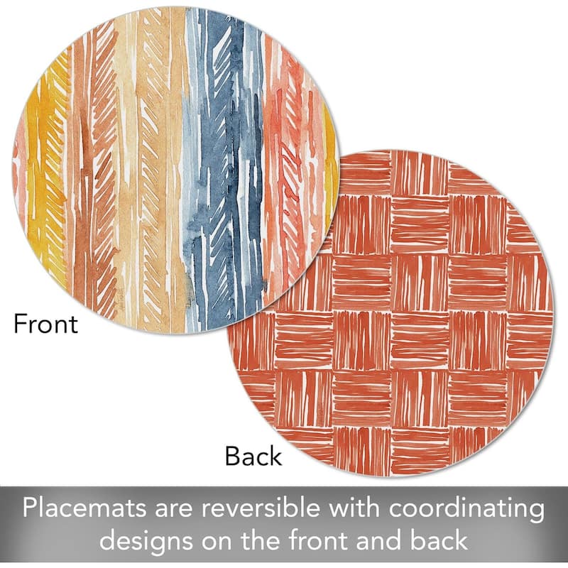 Pattern Flair 4 Pack Round Reversible Easy Care Flexible Plastic Placemats Made in The USA Reversible Flexible Wipes Clean