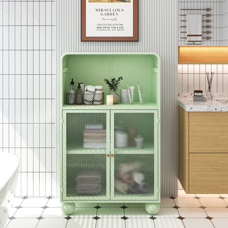 Floor Storage Cabinet with Glass Door and Shelves, Freestanding Display Cabinet