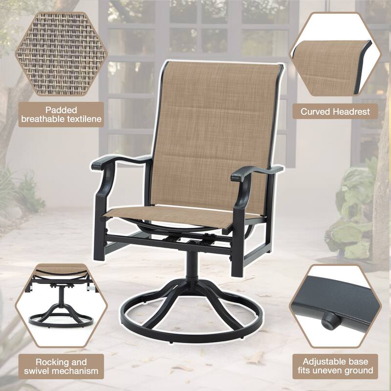 Versatile Outdoor Dining Sets w Swivel/Folding Chairs & Steel Slat Table and HDPE Dining Table Set for Gardens, Patios