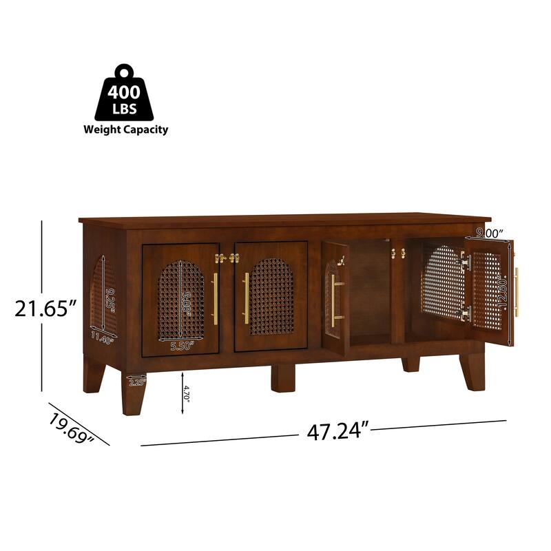 Christopher Knight Home - 47"W Rubber Wood Dog Crate Cabinet with Rattan Doors & Storage