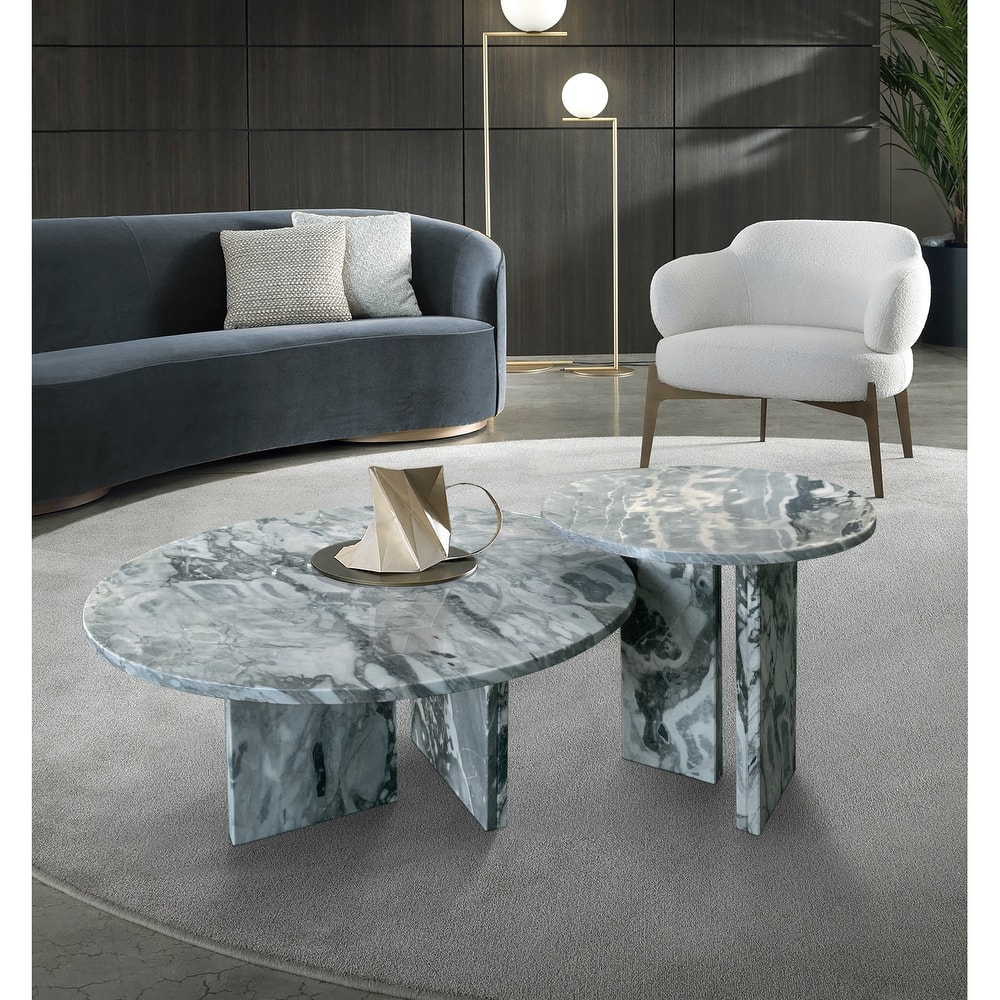 Roomfitters Marble Coffee Table Set, Round Living Room Tables, Solid Stone Modern Accent Table Set, Genuine Marble
