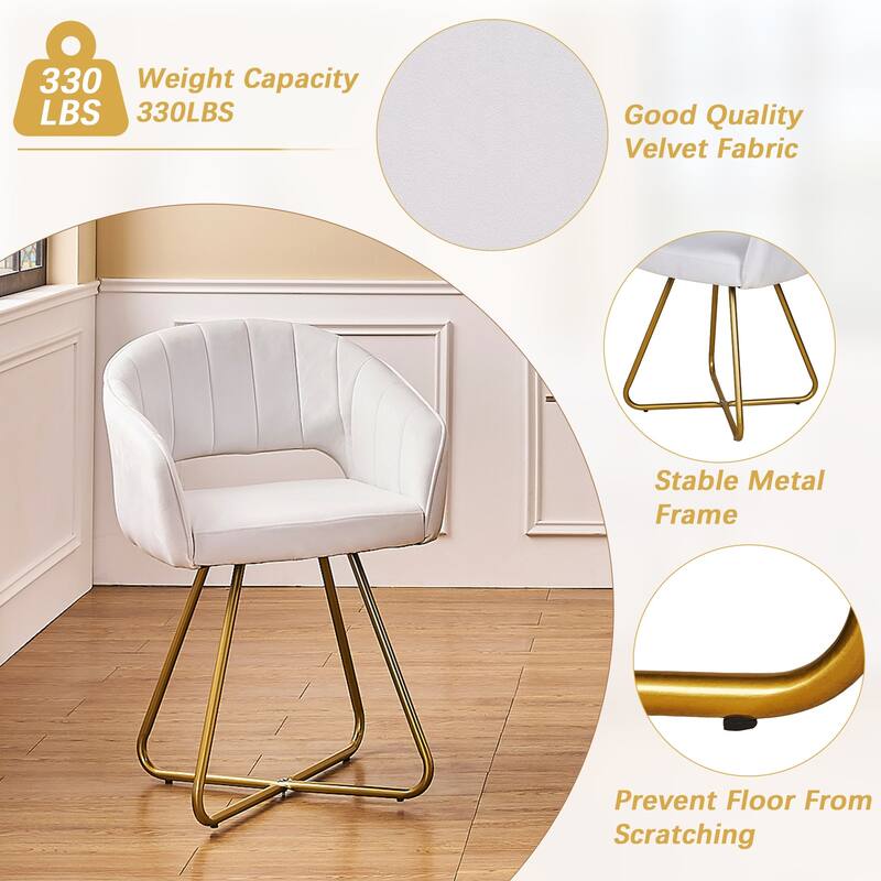 Velvet Modern Accent Chair Vanity Chair Set of 2, Comfy Makeup Chair with Back, Upholstered Dining Chairs Leisure Armchair