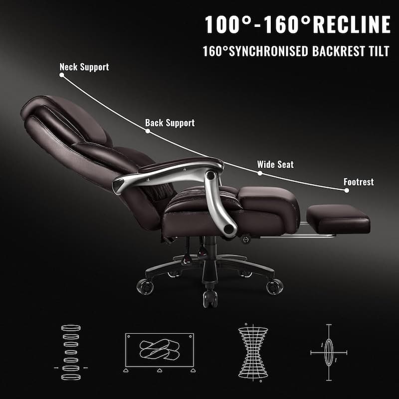 Bossin Big and Tall Executive Office Chair,500LBS Adjustable Lumbar Support Ergonomic Chair with High Back PU Leather Computer