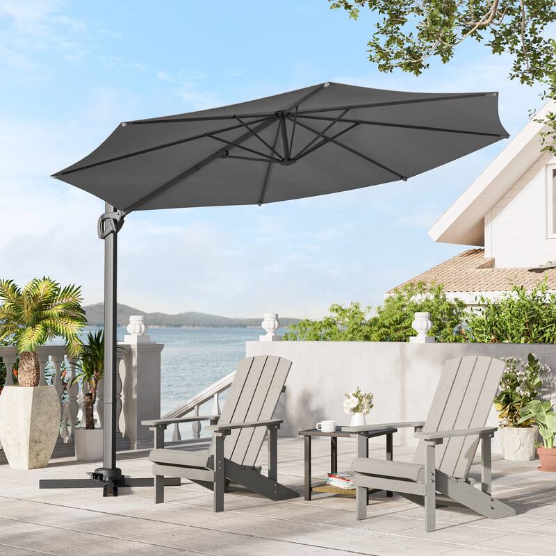 LIVOOSUN 10FT Round Cantilever Umbrella Patio Offset Umbrella For Outdoor Space, Solution-Dyed Fabric, 360° Rotation System
