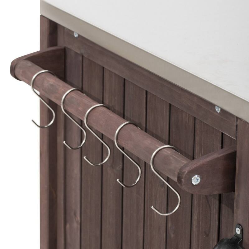 66.5" Outdoor Kitchen Island, Solid Wood Grill Cart, Stainless Steel Top Grill Cart