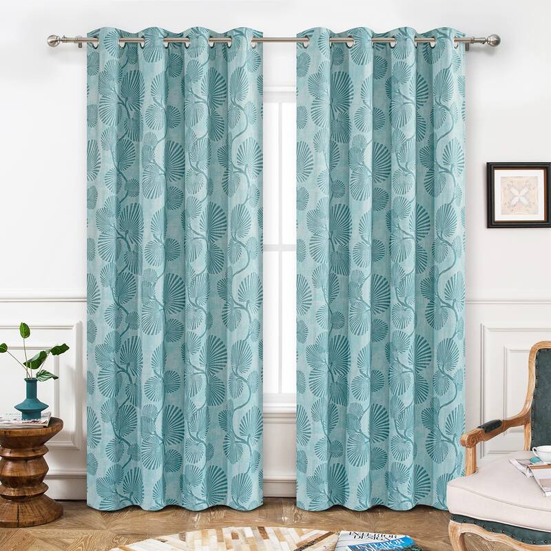 DriftAway Luca Blackout Curtains Natural Botanical Leaves Printed Drapes 2 Panels