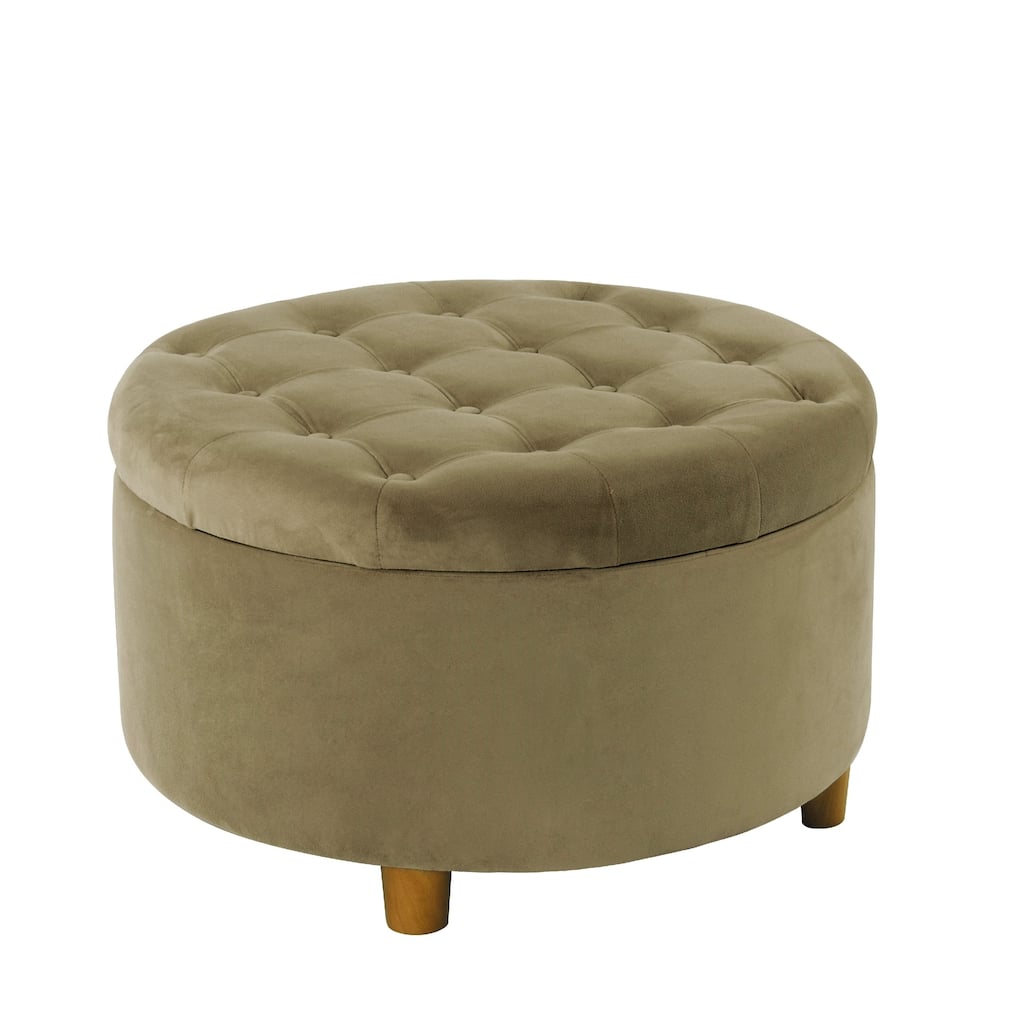 Jo 28 Inch Round Sage Green Velvet Storage Ottoman with Tufted Lift Top