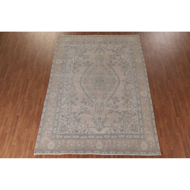 Hand Knotted Oriental 100% Wool Carpet Traditional Medallion Beige & Ivories Tabriz Area Rug - 11' 2'' X 8' 1''