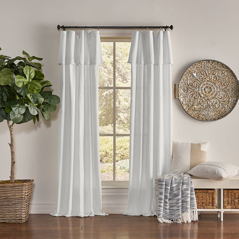 Mercantile Drop Cloth Light Filtering Ring Top Tab Farmhouse Curtain Panel with Valance - 84 Inches - White