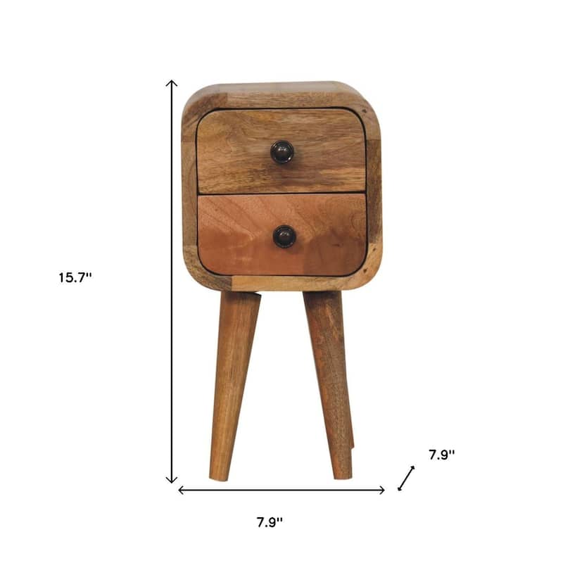 HomeRoots 16" Oak Solid Wood Square Two Drawer Nightstand