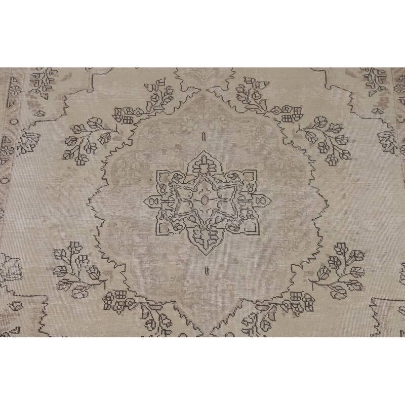 Geometric Distressed Tabriz Persian Vintage Rug Handmade Wool Carpet - 6'4"x 9'2"