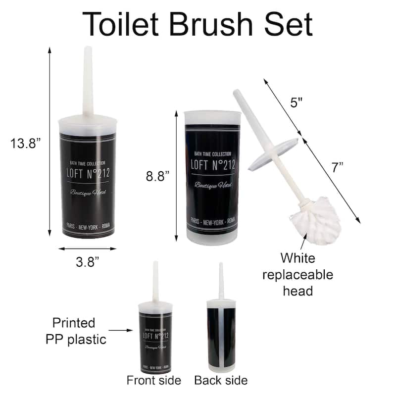 Efficient Plastic Toilet Brush & Holder Set - 3.8" L x 3.8" W x 13.8" H