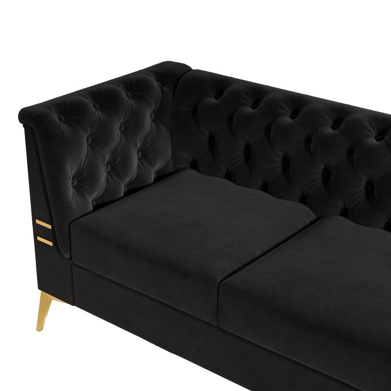 82'' Velvet 3 Seater Chesterfield Sofa Couch with Gold Metal Legs, High Rebound Sponge and Removable Cushions