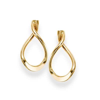 Curata 14k Yellow Gold 15x25mm Twist Tear Drop Dangle Post Earrings