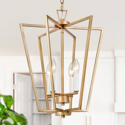 Modern 4-Light Antique Brushed Gold Chandelier Lantern Kitchen pendant Lights - 16" W x 20" H