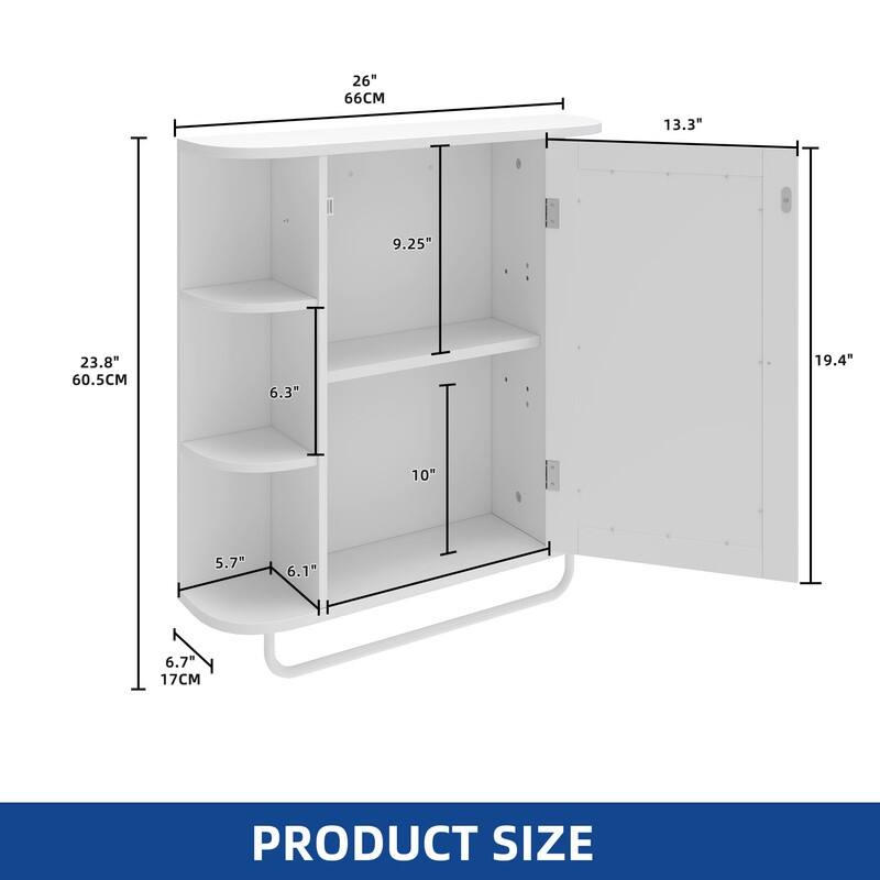 Modern Wall Bathroom Storage Medicine Cabinet with Adjustable Shelves and Towel Rack
