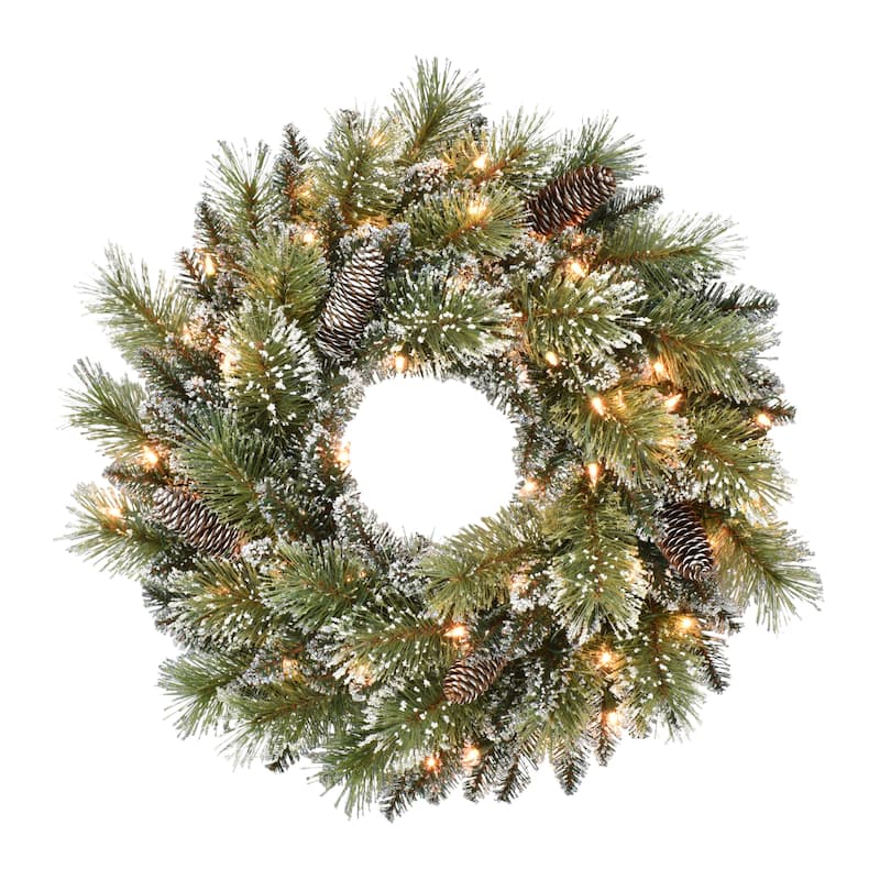 Puleo International 24" Pre-Lit Snowy Wreath