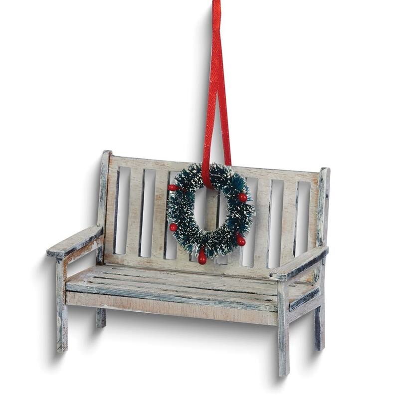 Curata Christmas Wreath Wooden Bench Ornament with Sentiment