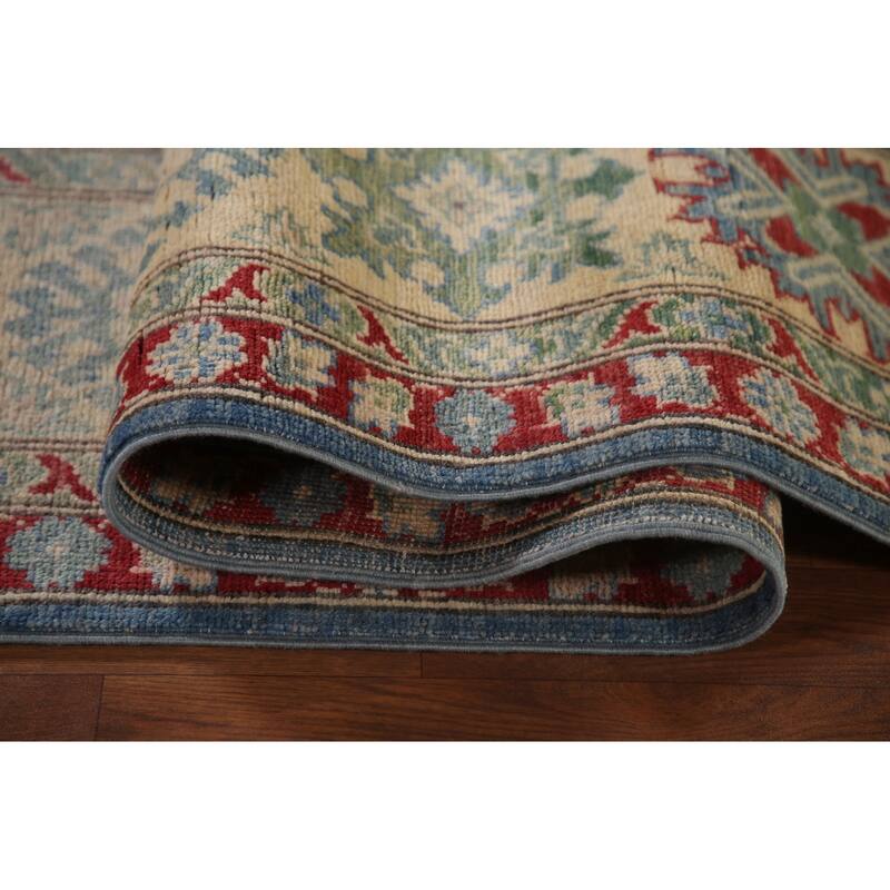 Blue Geometric Kazak Oriental Area Rug Handmade Wool Carpet - 9'2" x 12'4"