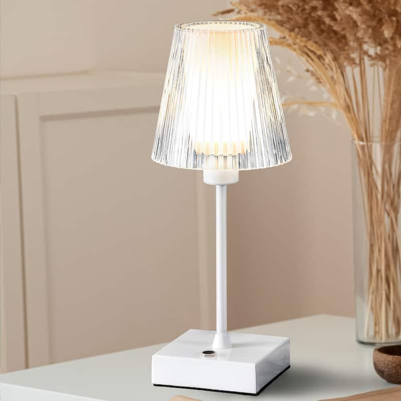 Lina 12.5" Modern Industrial Rechargeable/Cordless Iron/Acrylic Integrated LED Table Lamp with Ribbed Shade, by JONATHAN Y