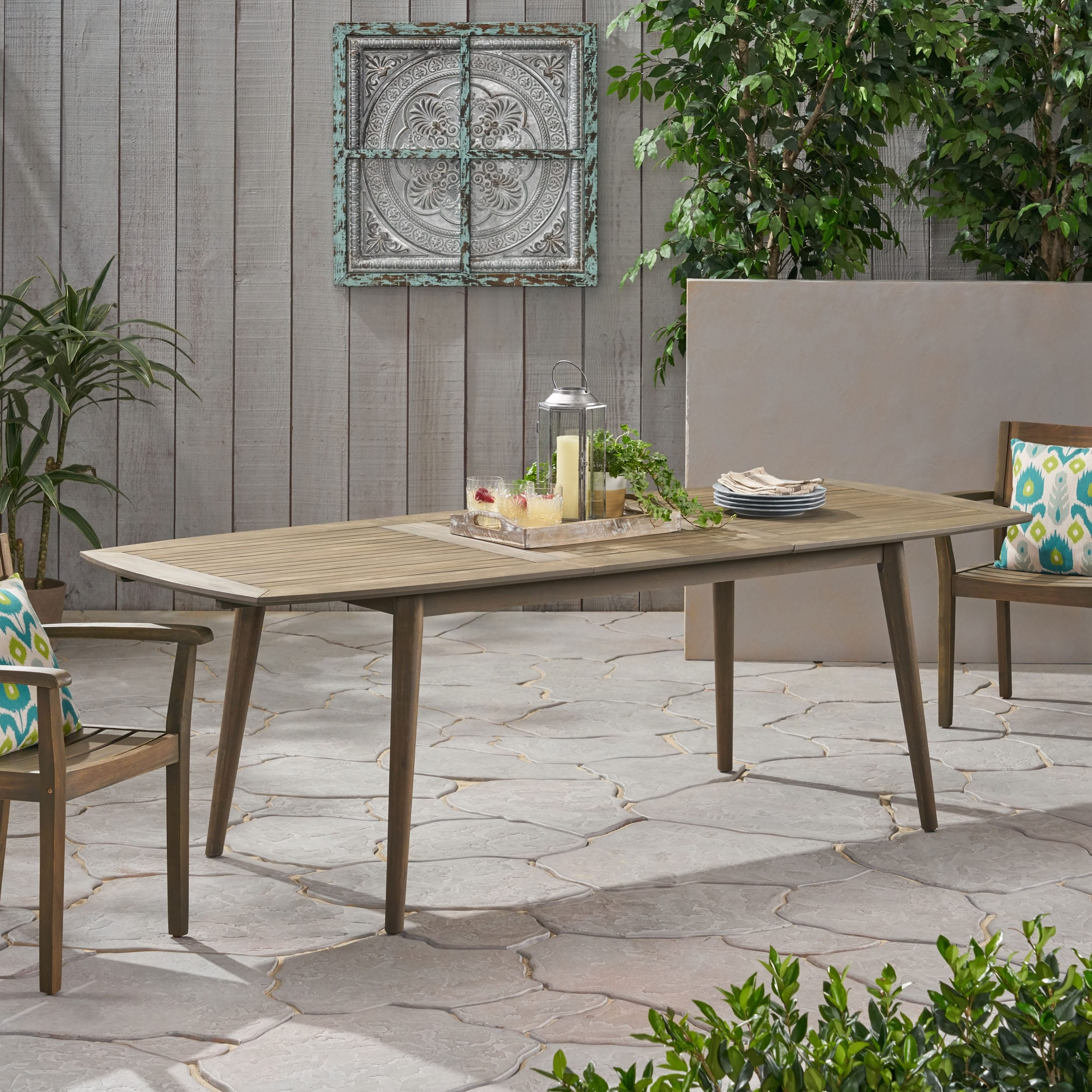 Roomfitters Outdoor Acacia Wood Expandable Dining Table, Stylish and Durable Design for Patio and Garden Use, Gray