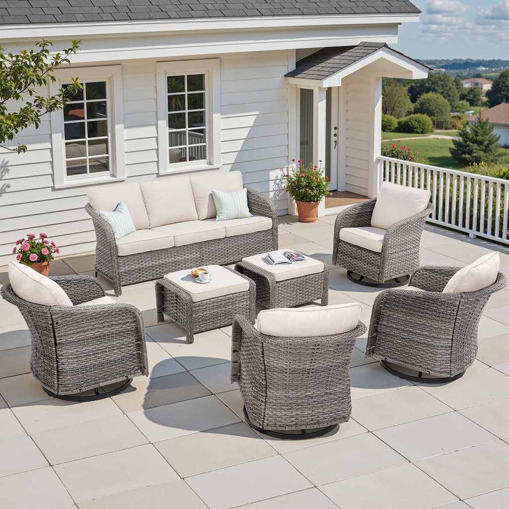 Pocassy Outdoor Patio Wicker Sofa Chair Furniture Set