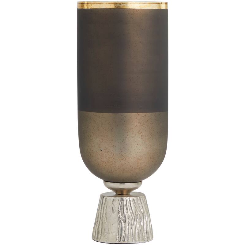 Bronze Glass Colorblock Candle Holder with Gold Accents and Textured Silver Base