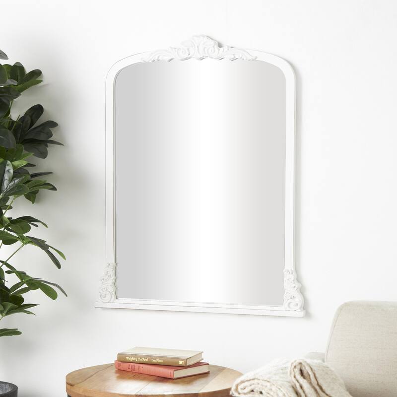 Wooden Scroll Tall Arched Wall Mirror with Scroll Details - Cream - Roche River Decor