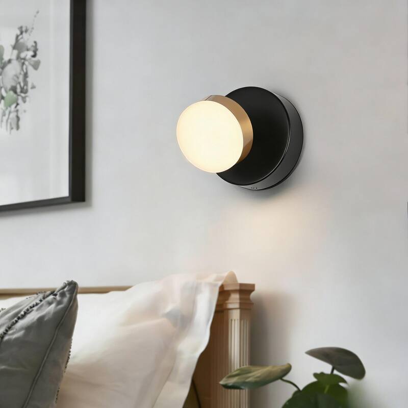 Modern Minimalist 1-Light Black Gold LED Wall Sconces Mini Flush Mount Ceiling Lights - 4.7" L x 5.5" W x 4.7" H