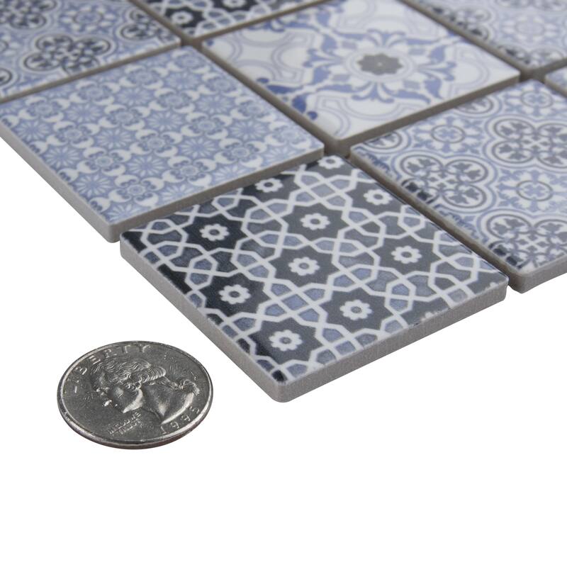 Merola Tile Classico 2" Square Blue 11-3/4" x 11-3/4" Porcelain Mosaic Floor and Wall Tile