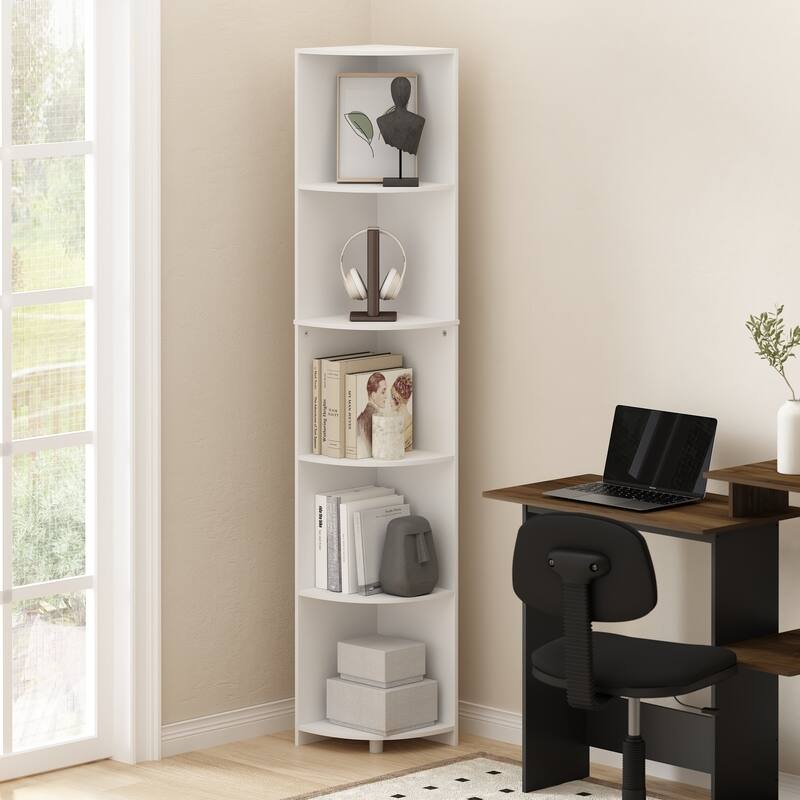 70.87 in. Tall White Wood 5-Shelf Bookcase