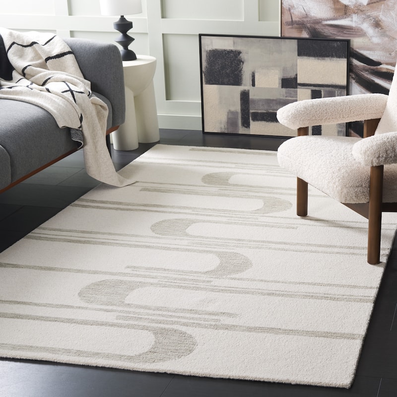 SAFAVIEH Handmade Ebony Gwynedd Mid-Century Modern Wool Rug - 8' x 10' - Ivory/Green