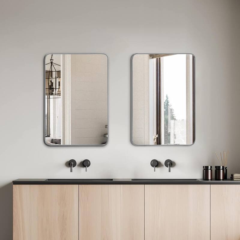 24x32 Inch Silver Metal Framed Rectangular Bathrrom Mirror for Wall