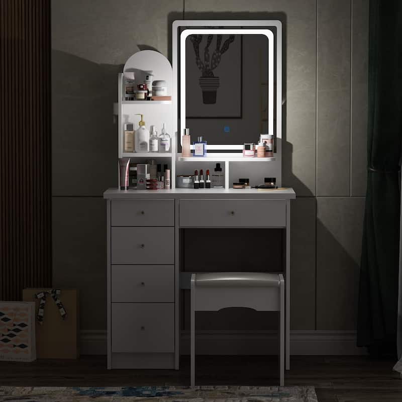 31.5" Wide Dresser Makeup Vanity With Stool and Touching Light Mirror - 31.5"W