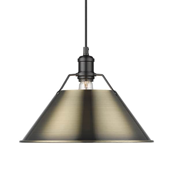 slide 2 of 2, Yep by Golden Lighting Orwell 1-light 14in Pendant in Matte Black and Aged Brass shade