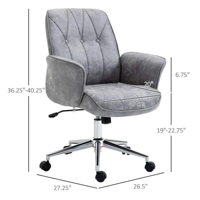 Vinsetto Micro Fiber Home Office Chair with Adjustable Height, Recline Function, Curved Padded Armrests, Light Grey