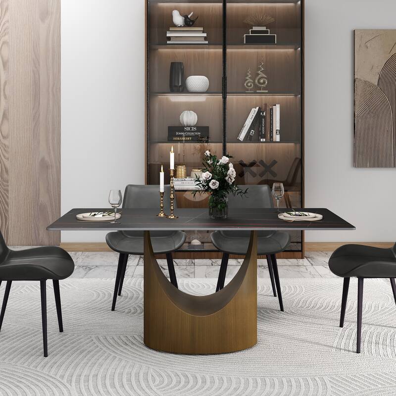 63" Dining Table for 6 with Sintered Stone Tabletop and Solid Carbon Steel Base