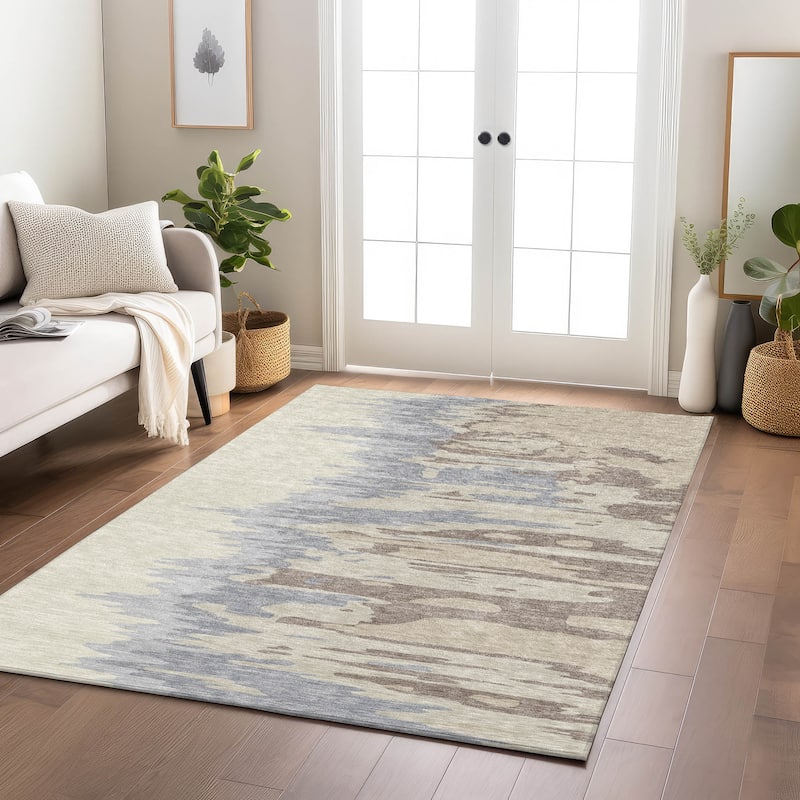 Machine Washable Indoor/ Outdoor Brushstrokes Ombre Chantille Rug