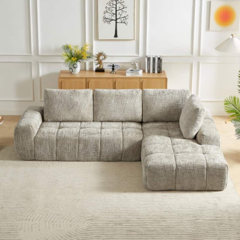 111.4" L-Shaped Mnimalist Faux Fur Sectional Oversized Sofa for Living Spaces - Khaki - Left Facing