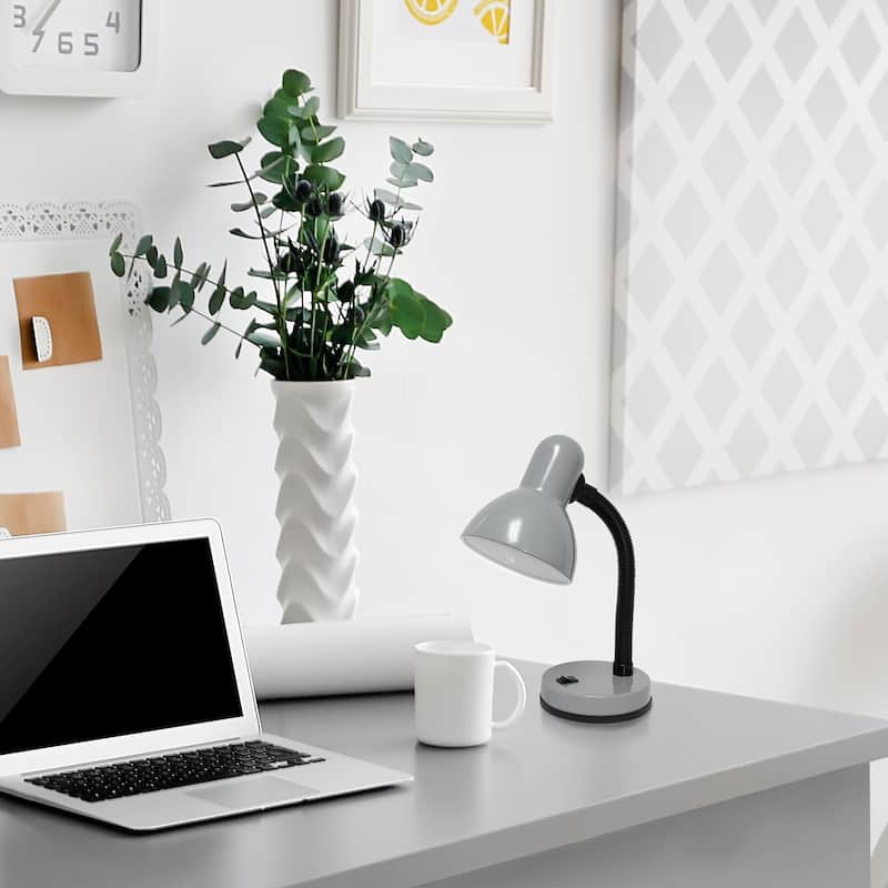 Simple Designs 14.25" Basic Metal Desk Lamp with Flexible Hose Neck, Black, With LED Bulb