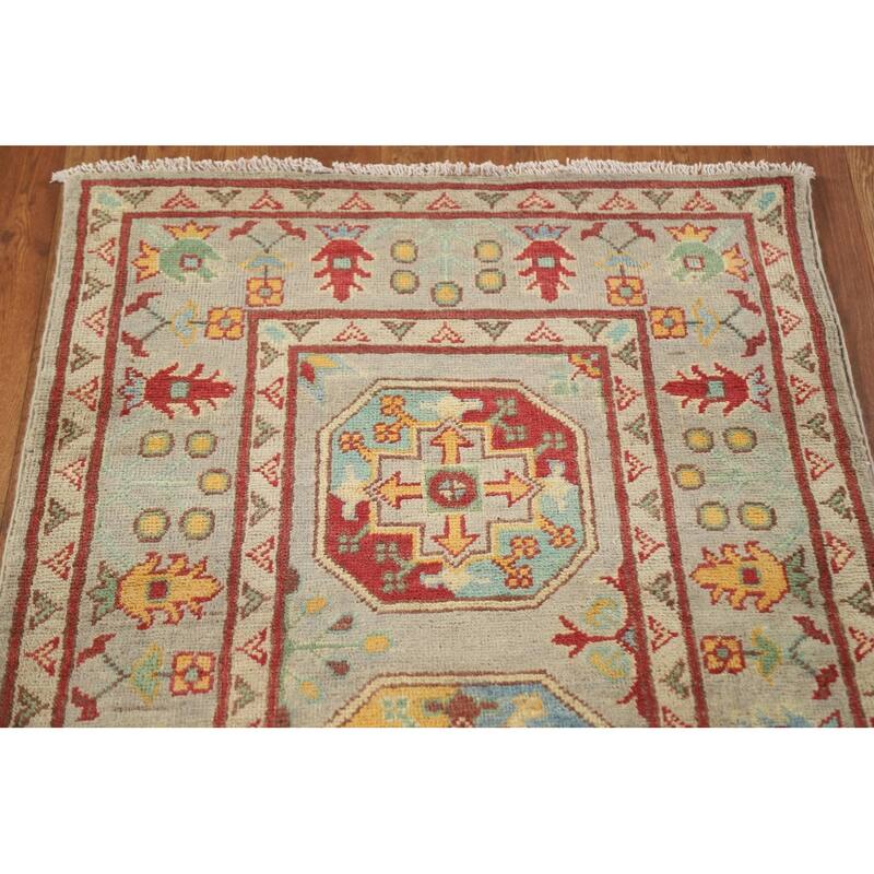 Hand Knotted Oriental 100% Wool Carpet Traditional Geometric Multi-Colored Kazak Runner Rug - 19' 10'' X 2' 6''