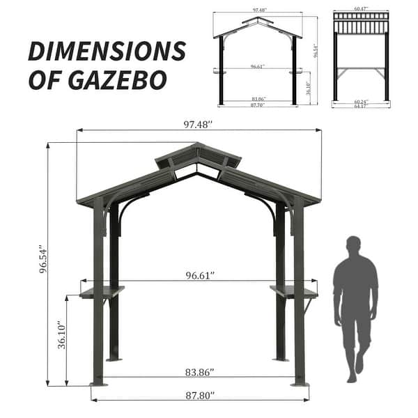 Domi Outdoor Living 8' x 5' Hardtop Aluminum Grill Gazebo with Side Shelves and Ceiling Hook