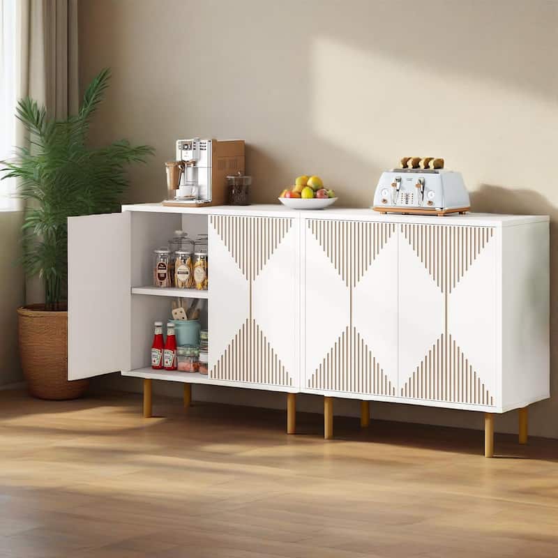 Modern Freestanding Storage Cabinet with 4 Shelves and 4 Doors for Living Room Kitchen or Bedroom - 59.06" x 13.77" x 31.49"