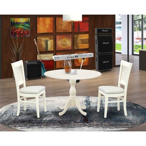 3-Pc Dining Room Table Set Includes 2 Dining Chairs and Slatted Chair Back (Color & Chair Seats Option)